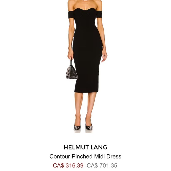 Helmut Lang black ribbed bodycon Contour Pinched Midi Dress - Picture 1 of 10